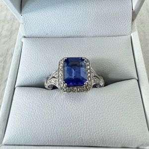 Effy Tanzanite Emerald Cut Diamonds 14K White Gold Ring LIKE-NEW